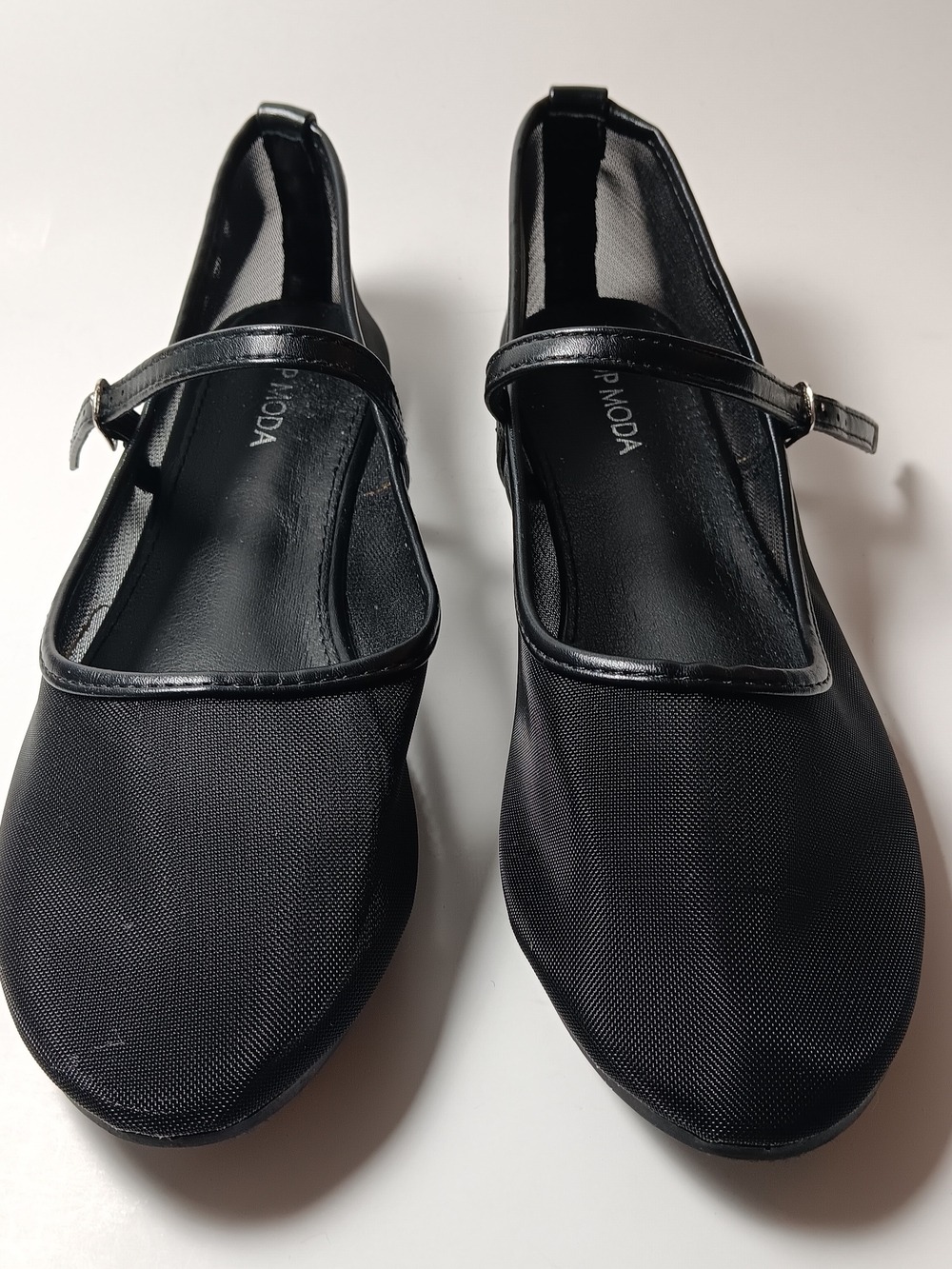 Top Moda Black Mary Jane Flats Women's Buckle Strap Mesh Ballet Shoes